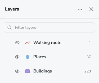The Layers panel with three layers loaded